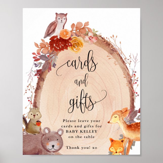 Fall Woodland Tiere Karten und Geschenke Zeichen Poster (Vorne)