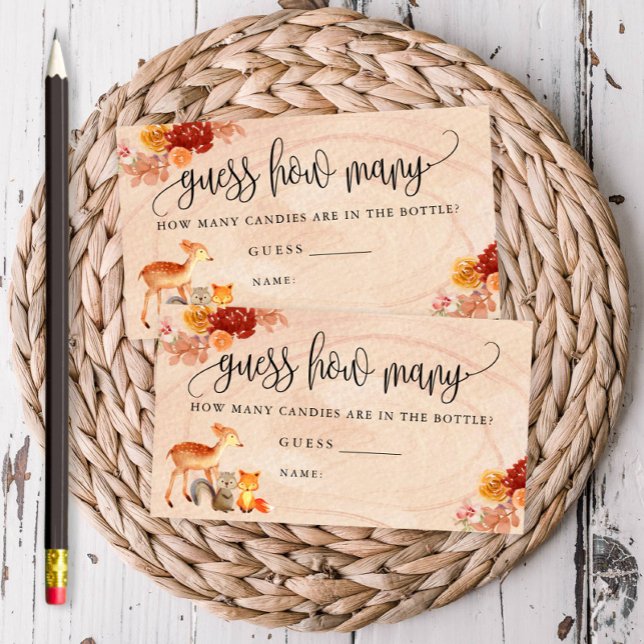 Fall Woodland Tiere schätzen, wie viele Game Card Visitenkarte (A fun game for your baby shower!)