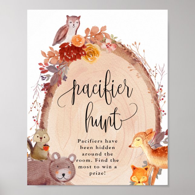Fall Woodland Tiere Schnuller Jagdspiel-Zeichen Poster (Vorne)