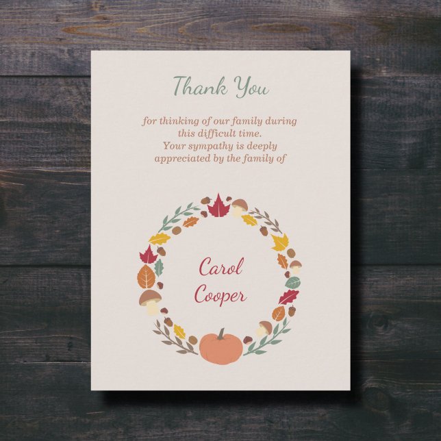 Fall Wreath | Beerdigung Dankeschön Karte (Fall Wreath | Funeral Thank You Note Card)