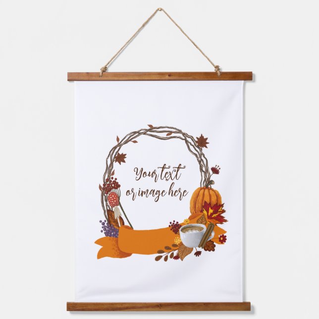 Fall Wreath Digital Painting Hoodie Wandteppich Mit Holzrahmen (Vorderseite)