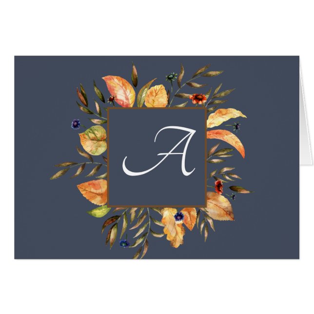 Fall-Wreath-Script-Monogram-Mitteilungskarten - bl (Vorderseite (Horizontal))