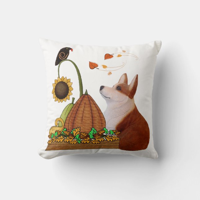 FallCorgi mit Kürbis und Vogel Wurfs-Kissen Kissen (Vorderseite)