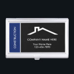 Fälle moderner Bauwirtschaft Visitenkarten Etui<br><div class="desc">Bauthema Visitenkarten Gehäuse mit einem Hausdach-Symbol und Silhouette in einem einfachen modernen Design können Sie anpassen,  um Ihr Unternehmen Anzug. Entwickelt für eine Baufirma,  einen Gebäude-Auftragnehmer oder einen Mietservice für Bauausrüstung.</div>