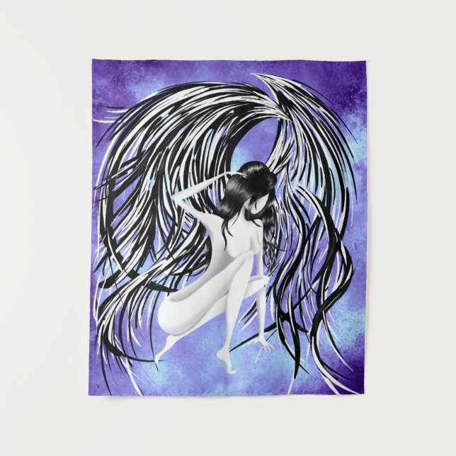 Fallen Angel blauer Monochrom Wandteppich (Vorderseite)