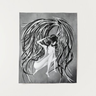 Fallen Angel grau monochrom Wandteppich