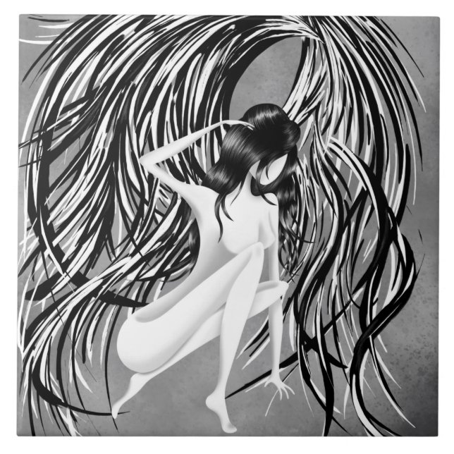 Fallen Angel Gray Monochrome Fliese (Vorderseite)
