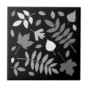 Fallen Blätter Design Grays White Black Fliese