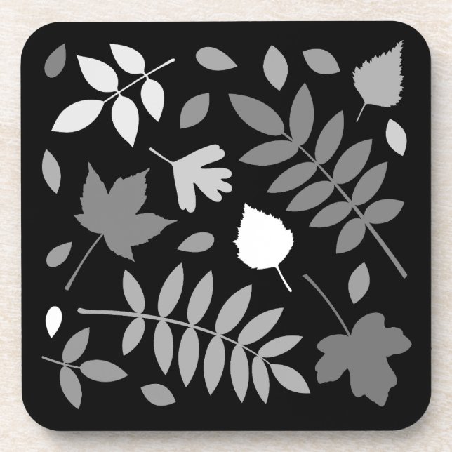 Fallen Blätter Design Grays White Black Getränkeuntersetzer (Vorderseite)