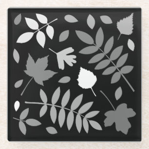 Fallen Blätter Design Grays White Black Glasuntersetzer