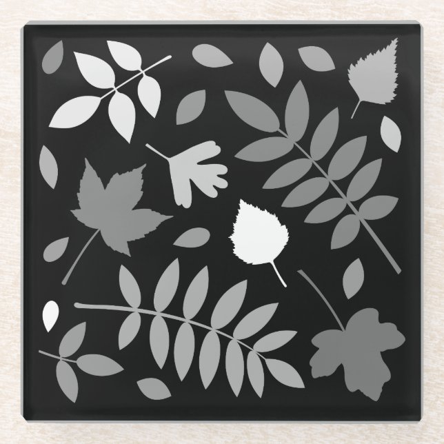 Fallen Blätter Design Grays White Black Glasuntersetzer (Vorderseite)