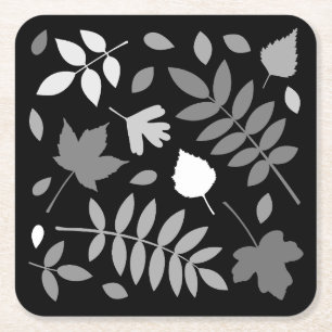 Fallen Blätter Design Grays White Black Rechteckiger Pappuntersetzer