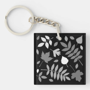 Fallen Blätter Design Grays White Black Schlüsselanhänger