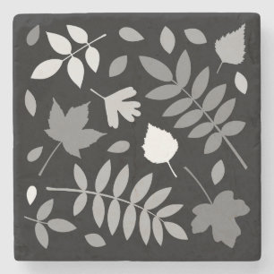 Fallen Blätter Design Grays White Black Steinuntersetzer