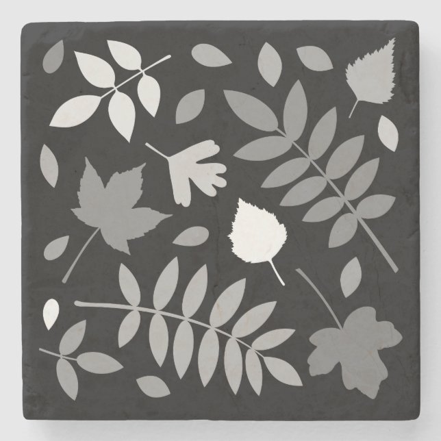 Fallen Blätter Design Grays White Black Steinuntersetzer (Vorderseite)