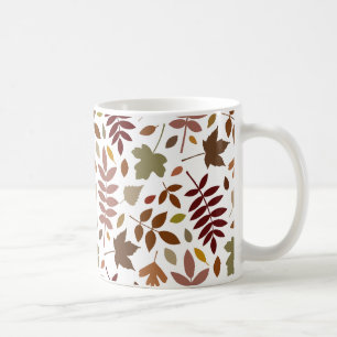 Fallen Blätter Große Muster Herbstfarben auf Weiß Kaffeetasse
