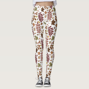 Fallen Blätter Große Muster Herbstfarben auf Weiß Leggings