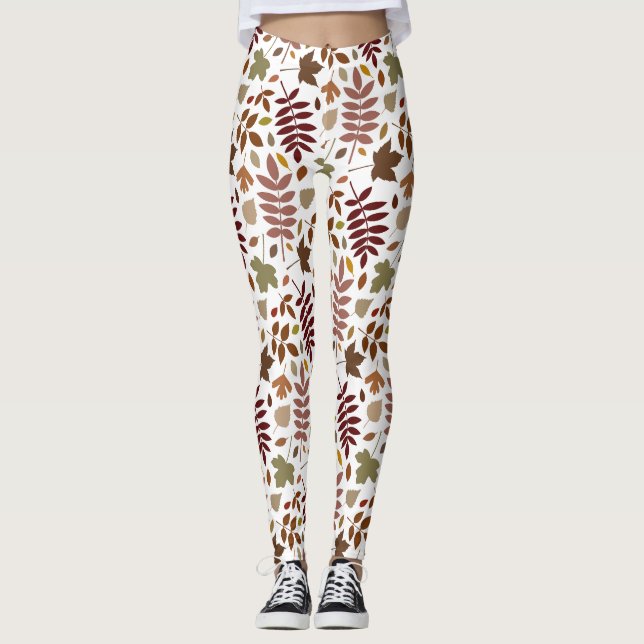 Fallen Blätter Große Muster Herbstfarben auf Weiß Leggings (Vorderseite)