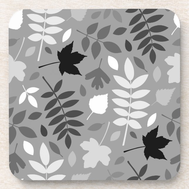 Fallen Blätter Lg Muster Monochrome auf Grau Getränkeuntersetzer (Vorderseite)