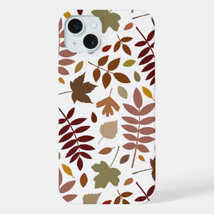 Fallen Blätter Muster Herbstfarben auf Weiß iPhone 15 Plus Hülle