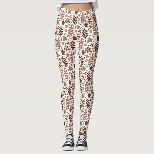 Fallen Blätter Muster Herbstfarben auf Weiß Leggings (Vorderseite)