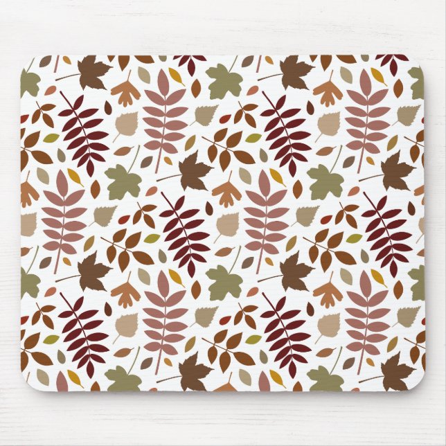 Fallen Blätter Muster Herbstfarben auf Weiß Mousepad (Vorne)