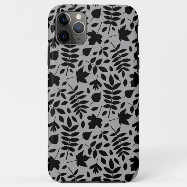 Fallen Blätter Muster Schwarz auf Grau Case-Mate iPhone Hülle (Rückseite)