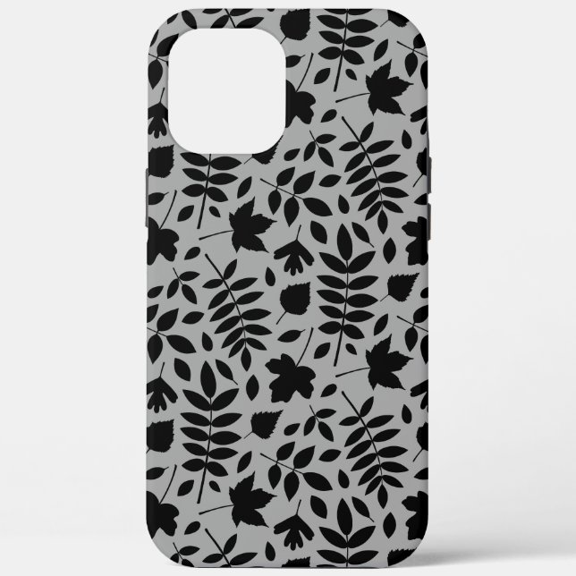 Fallen Blätter Muster Schwarz auf Grau Case-Mate iPhone Hülle (Rückseite)