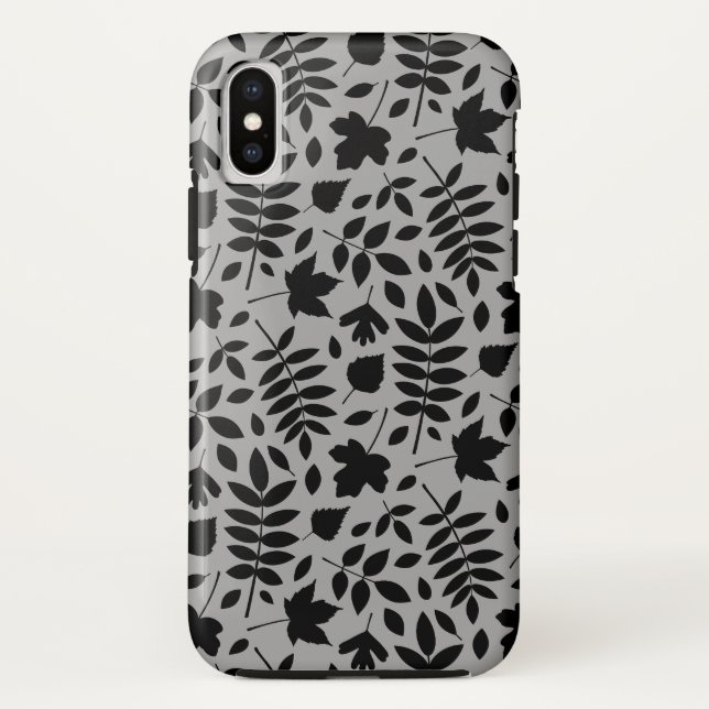 Fallen Blätter Muster Schwarz auf Grau Case-Mate iPhone Hülle (Rückseite)