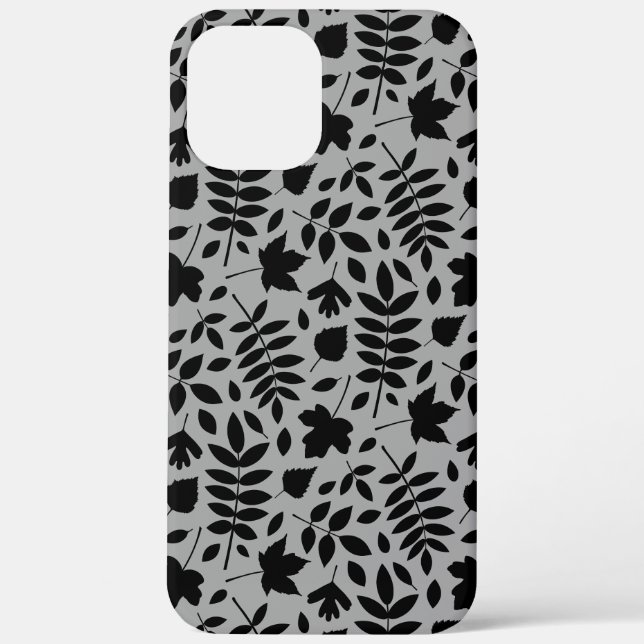 Fallen Blätter Muster Schwarz auf Grau Case-Mate iPhone Hülle (Rückseite)
