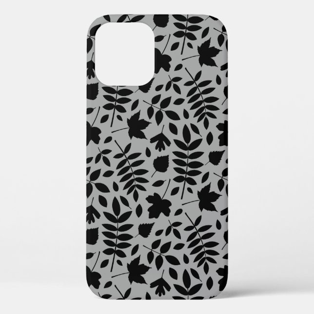 Fallen Blätter Muster Schwarz auf Grau Case-Mate iPhone Hülle (Rückseite)