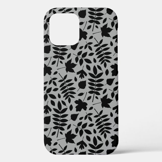 Fallen Blätter Muster Schwarz auf Grau Case-Mate iPhone Hülle (Rückseite)