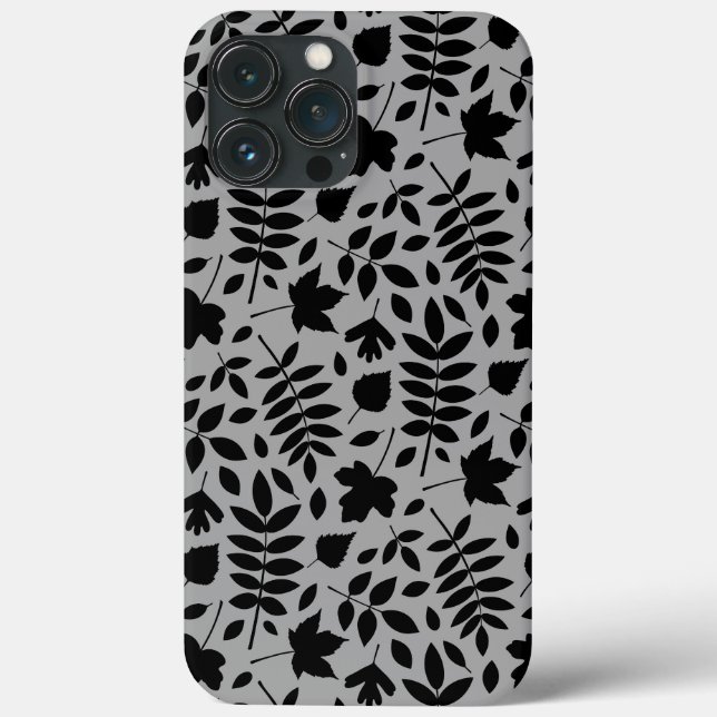 Fallen Blätter Muster Schwarz auf Grau Case-Mate iPhone Hülle (Rückseite)