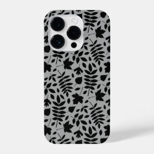 Fallen Blätter Muster Schwarz auf Grau iPhone 14 Pro Hülle