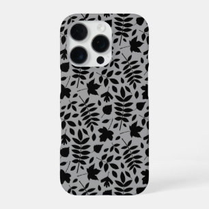 Fallen Blätter Muster Schwarz auf Grau iPhone 16 Pro Hülle