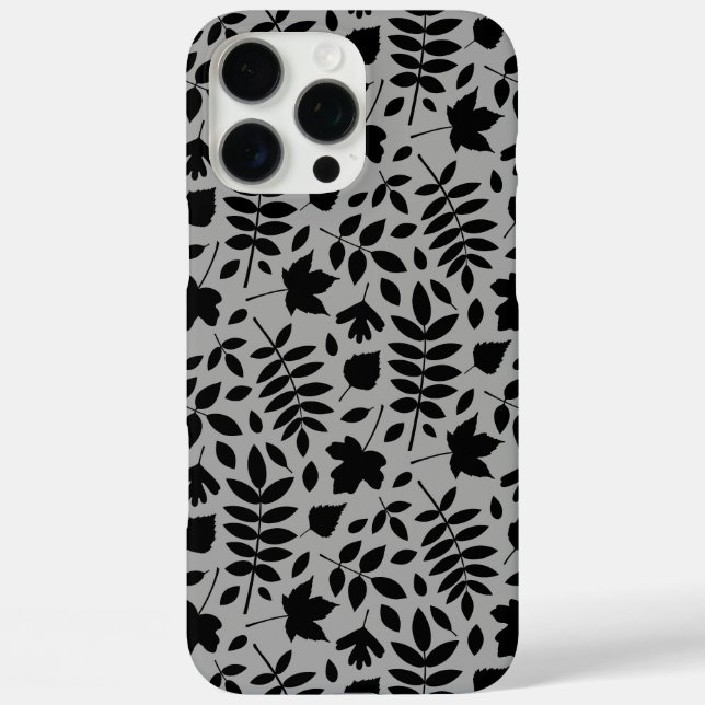Fallen Blätter Muster Schwarz auf Grau iPhone 16 Pro Max Hülle (Rückseite)
