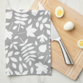 Fallen Blätter Muster Weiß auf Grau Geschirrtuch