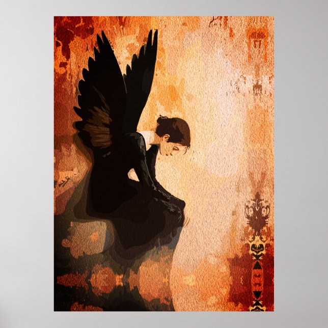 Fallen Grace - Melancholische Engel-Reflektion Poster (Vorne)
