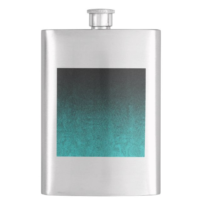 Fallen von Aqua und Schwarzer Glitzer Gradient Flachmann (Vorderseite)