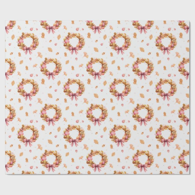 Fallen Wreaths Wrapping Paper - Pink Bows Geschenkpapier (Flach)