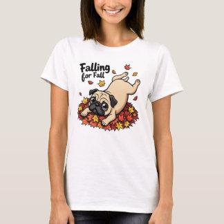 Fallend für Herbst - Spielerischer Mops in Blätter T-Shirt