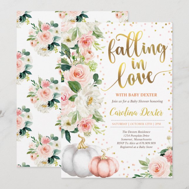 Fallend in Liebe Baby Dusche Einladung Pink Gold (Vorne/Hinten)