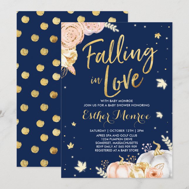 Fallend in Liebe Baby Dusche Einladung Pink Gold (Vorne/Hinten)