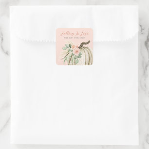 Fallend in Liebe Baby Dusche Pumpkin Blumenrosa Quadratischer Aufkleber