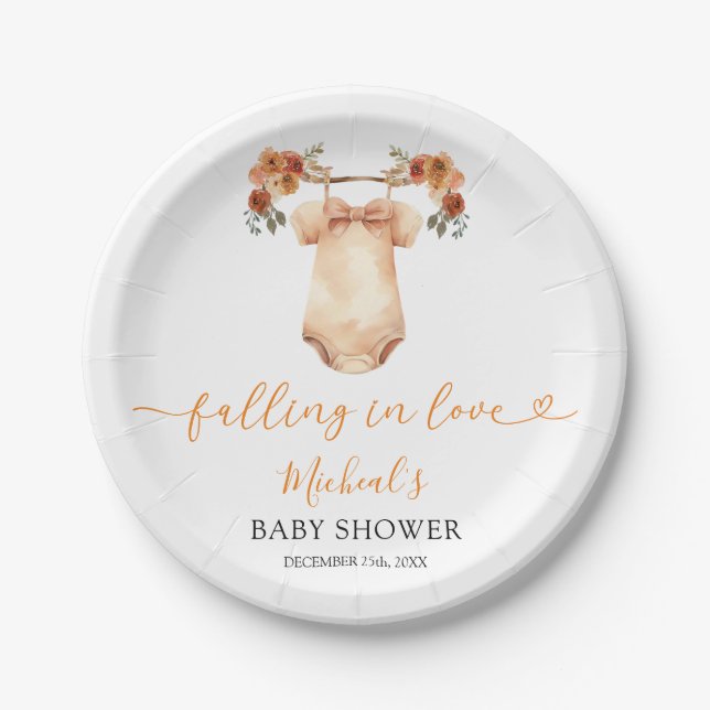 Fallend in Liebe Floral Baby Kleidung Babydusche Pappteller (Vorderseite)