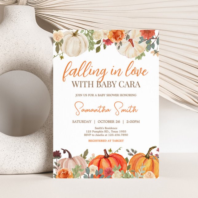 Fallend in Liebe Floral Pumpkin Baby Dusche Einladung (Fall Floral Pumpkin Baby Shower Invitation)
