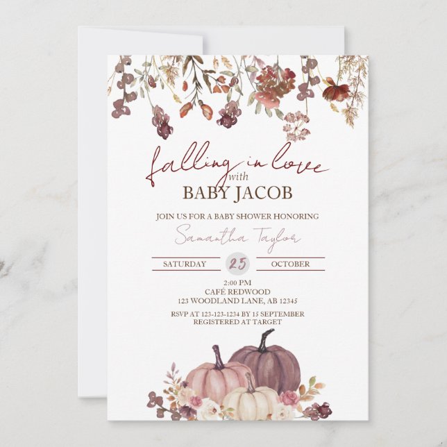 Fallend in Liebe mit Baby, Pumpkin Baby Shower, Einladung (Vorderseite)