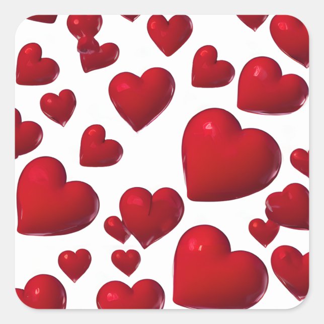 Fallend Red Hearts Valentine Muster Quadratischer Aufkleber (Vorderseite)