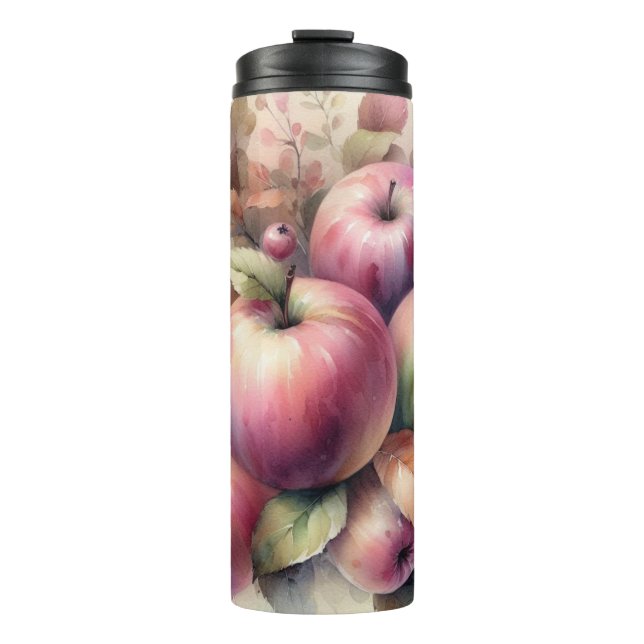 fallende Äpfel in Pastellfarben Aquarellmalerei Thermosbecher (Vorderseite)