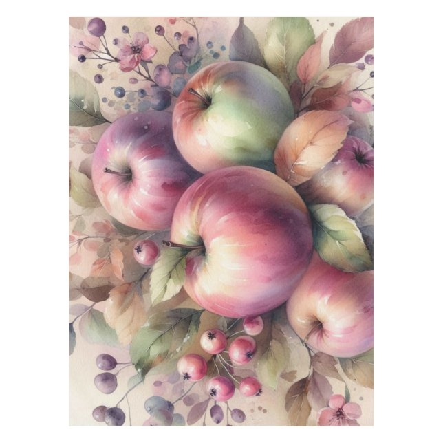 fallende Äpfel in Pastellfarben Aquarellmalerei Tischdecke (Vorderseite)